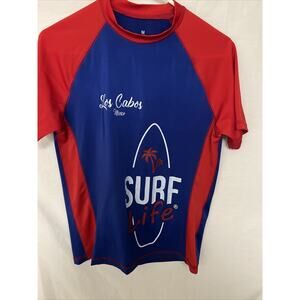 Surf Life Top Shirt Los Cabos Mexico Size Medium Blue/Red w/Surf Board
